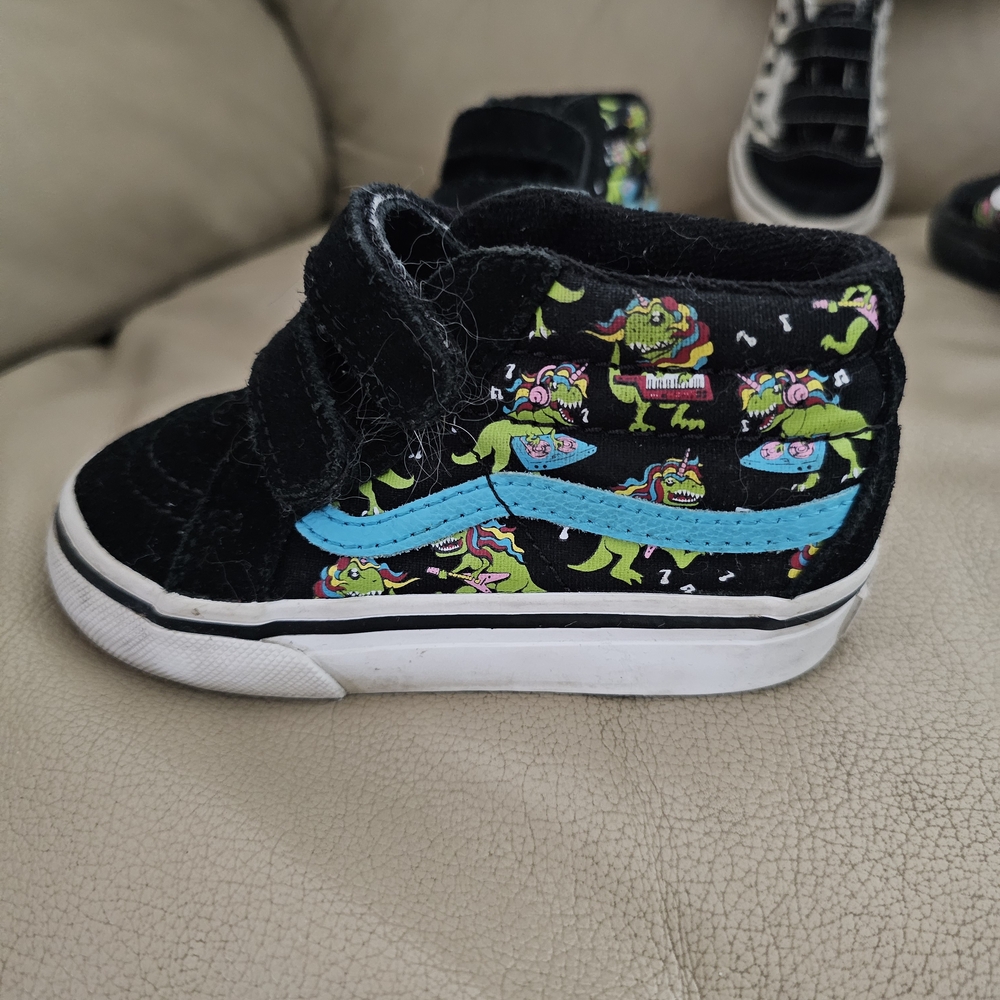 Vans Kids Black and Teal Dinosaur Sneakers